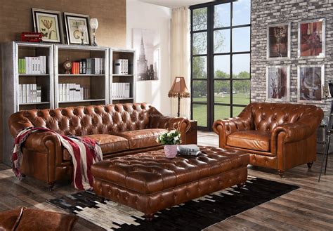 Living Room Furniture Sofa Set Full Top Grain Leather Sectional ...