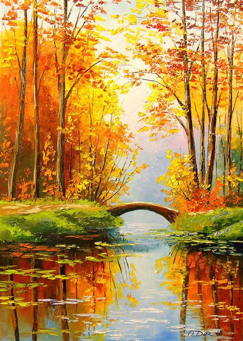 Bridge in the autumn forest, Paintings, Impressionism, Botanical ...