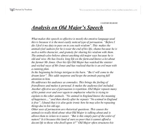 Analysis on Old Major's Speech - Animal farm. - University Biological ...