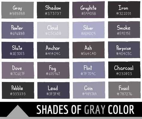 Shades Of Grey Color Chart With Names