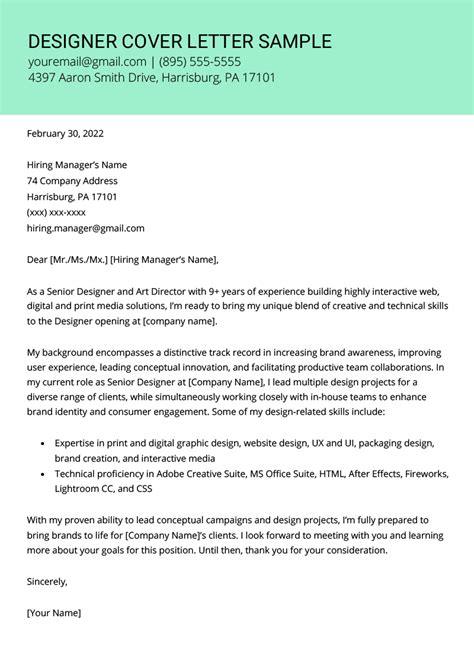 Best Graphic Designer Cover Letter : Wow your future employer with this ...