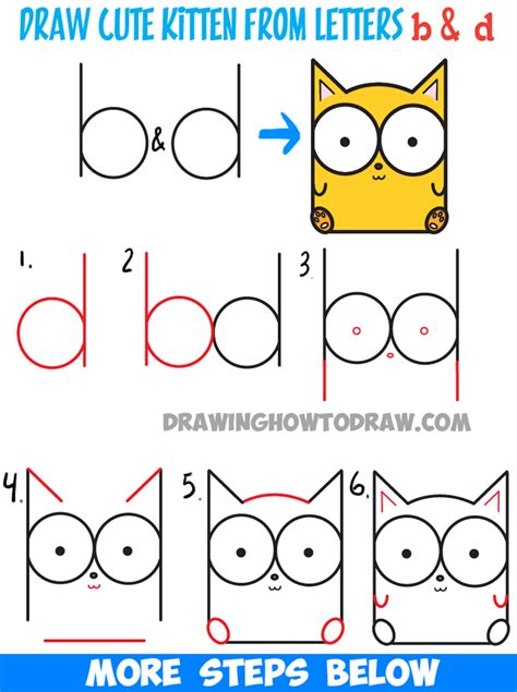 How to Draw Cartoon Baby Kitty Cat or Kitten from Letters Easy Step by ...