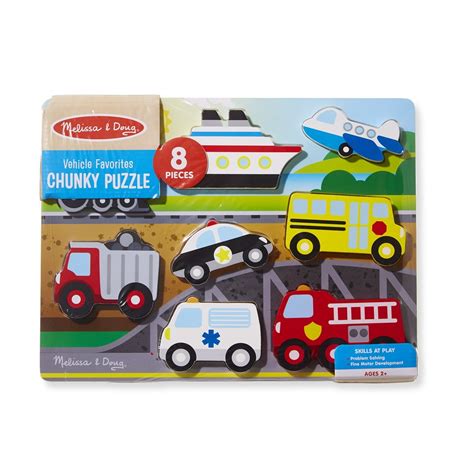 Melissa & Doug Wooden 8-Piece Vehicle Favorites Chunky Puzzle - Walmart ...