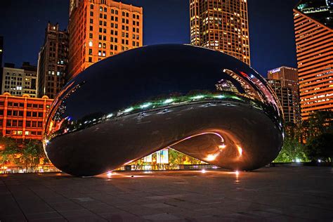 Chicago Illinois Millennium Park The Bean Sculpture at Night Cloud Gate ...