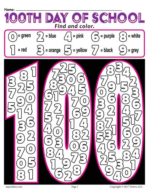 "Find and Color" 100th Day of School Printable Worksheet! | 100th day ...