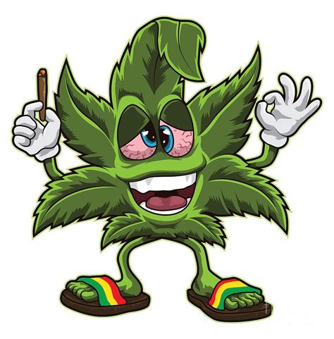 Stoned Cannabis Leaf Weed Smoking Cartoon Digital Art by Mister Tee