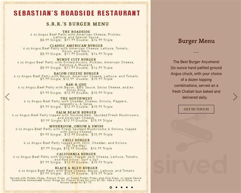 Sebastian's Roadside Restaurant menu in Sebastian, Florida, USA