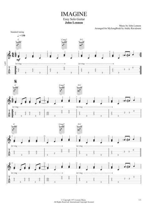 Imagine by John Lennon - Solo Guitar Guitar Pro Tab | mySongBook.com