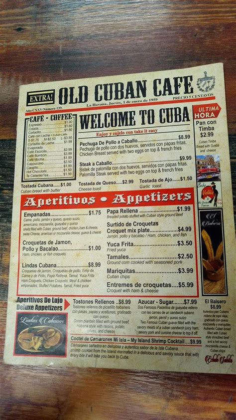 Menu at Old Cuban Cafe, Orlando, E Colonial Dr