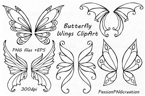 Butterfly Wings Clipart Doodle Wings Clip Art Hand Drawn - Etsy