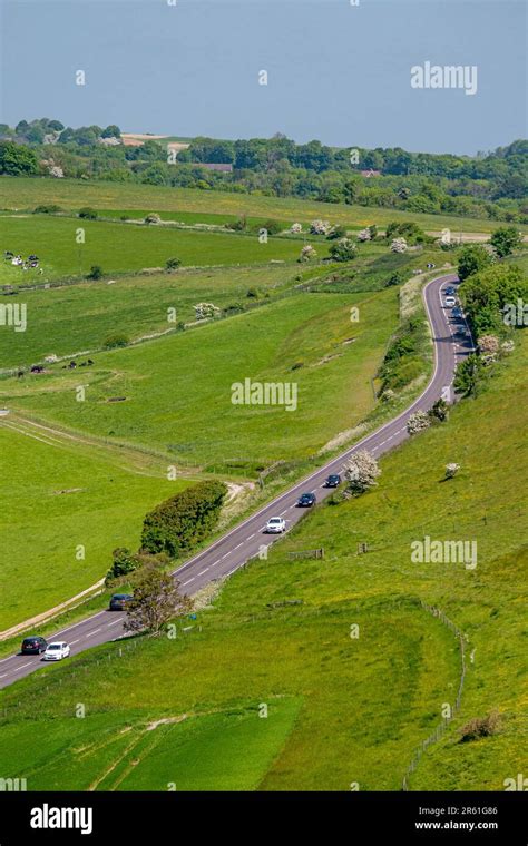 Traffic on the A280, Longfurlong road, between Findon and Clapham in ...