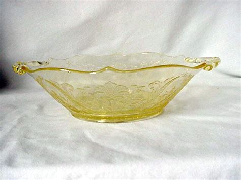 Yellow Depression Glass Floral Motif Handled Serving Bowl Home | Etsy