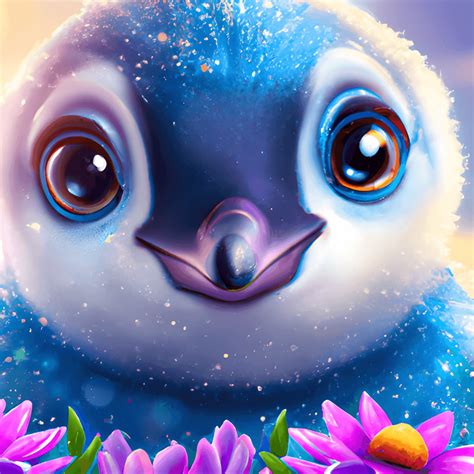 Portrait of a Periwinkle Soft Fluffy Baby Penguin Chick · Creative Fabrica