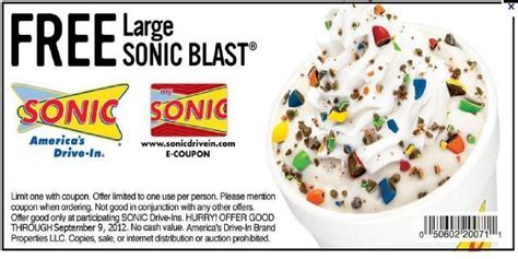 Sonic: Free Sonic Blast Printable Coupon