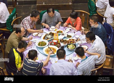 Family style Chinese meal in a restaurant in Chengdu, Sechuan, China ...