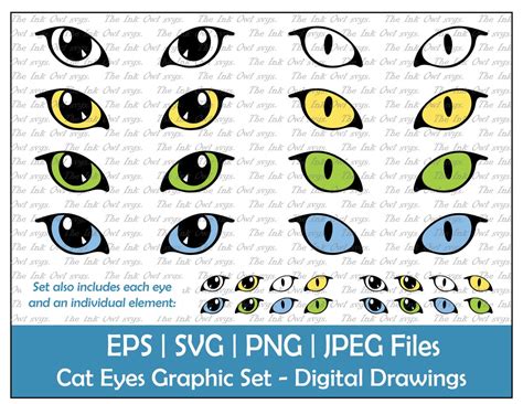 Cat Eyes Vector Clipart Set / Outline & Color Graphics / Narrow, Wide ...