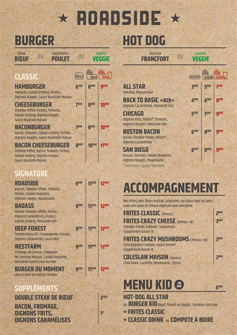 Menu at Roadside Burger Restaurant Rennes, Rennes