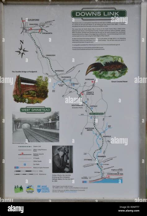 The downs link map of the old railway line Stock Photo - Alamy