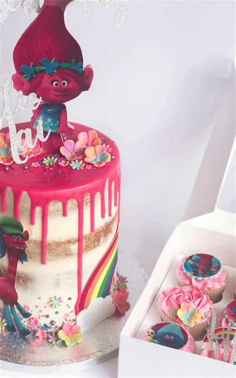 Trolls Birthday Cake, drip cakes matching cupcakes | Cake decorator/maker