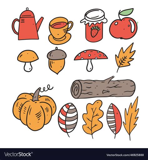 Autumn set line art style Royalty Free Vector Image