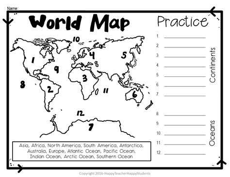 World Map: World Map Quiz (Test) and Map Worksheet | 7 Continents and 5 ...