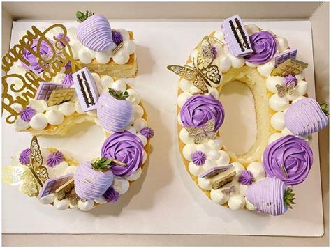 Sweets by Ana on Instagram: “Gold and purple number cake 💜 • • • # ...