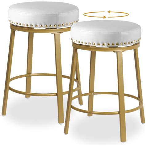 FLYZC White & Gold Bar Stools Set of 2 Counter Height 24 Inches Swivel ...