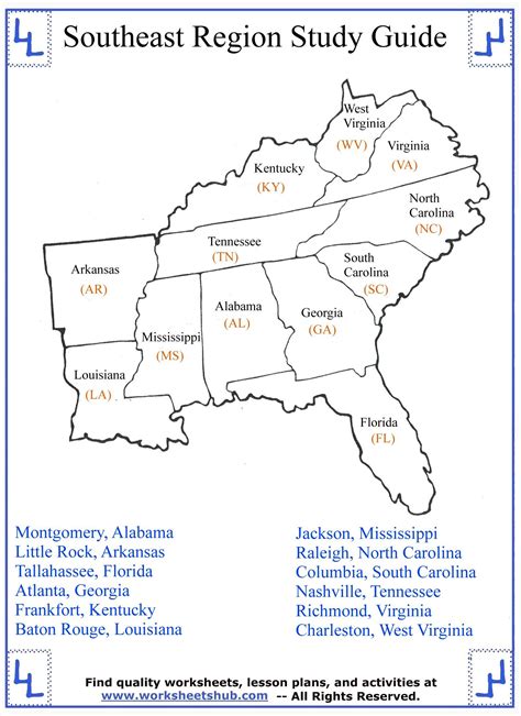 Southeast Region Printable Map