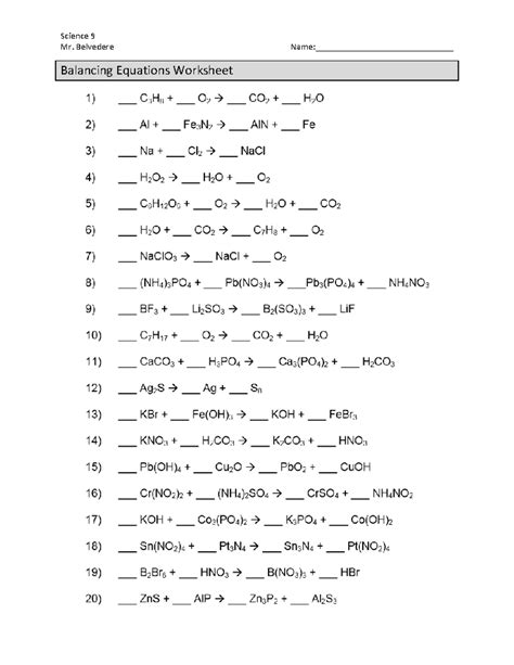 Balancing Equations WS Answers #11,12,13 - Science 9 Mr. Belvedere ...