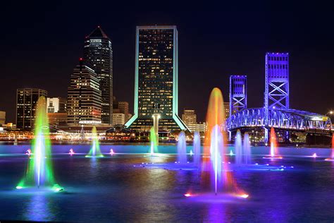 Jacksonville Florida Skyline At Night by Pgiam