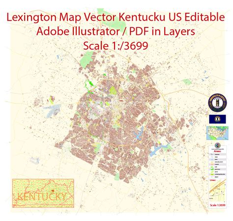 Lexington Vector Map Kentucky US detailed City Plan editable Adobe ...