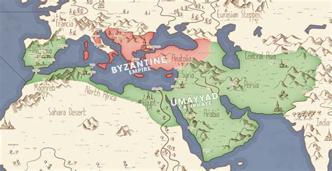 The Umayyad Caliphate at its peak (next to the Byzantine Empire) in 744 ...