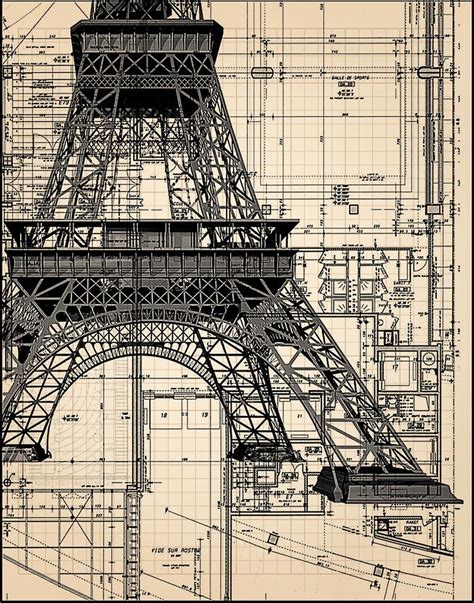 Eiffel Tower Blueprint eiffel Tower Prints eiffel Tower Art landmark ...