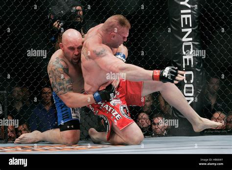 UFC fighter Brock Lesnar, right, fights Shane Carwin at UFC 116 at the ...