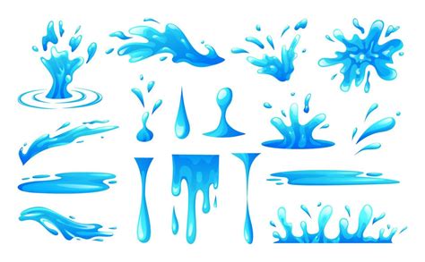 Set of water splash, water drop and water spill vector illustration ...