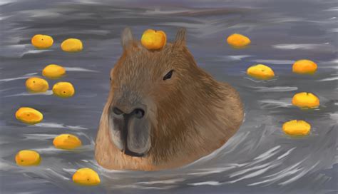 Capybara With Orange On Head Drawing