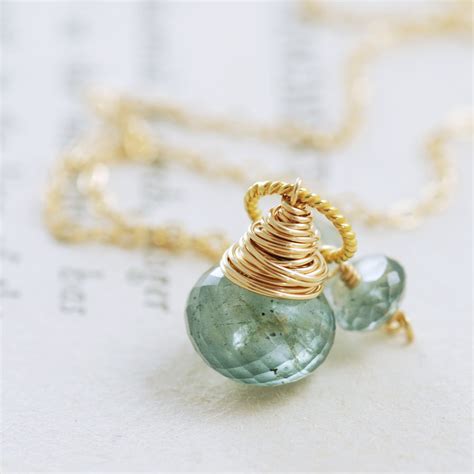 March Birthstone Jewelry Moss Aquamarine Necklace by aubepine