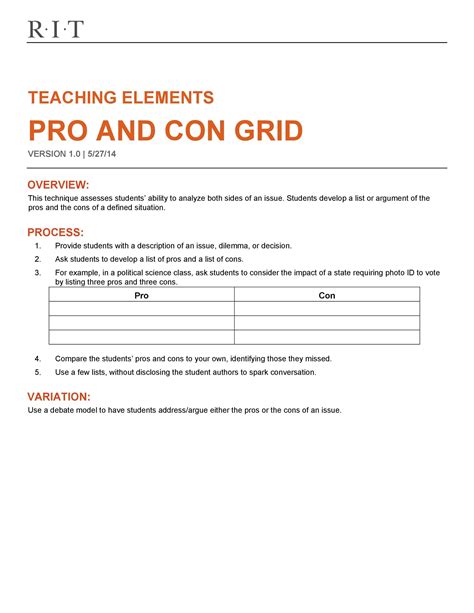 Pros And Cons Template - Riset