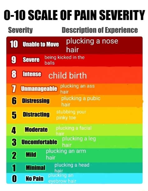 0-10 SCALE OF PAIN SEVERITY Description of Experience plucking a nose ...