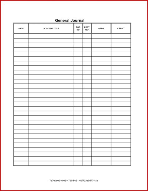 042 Accounting Journal Entry Template General Ledger Excel in Blank ...