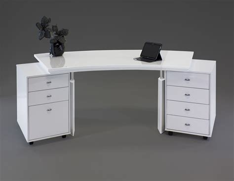 Modern Curved White Lacquer Executive Desk with Two Mobile Files ...