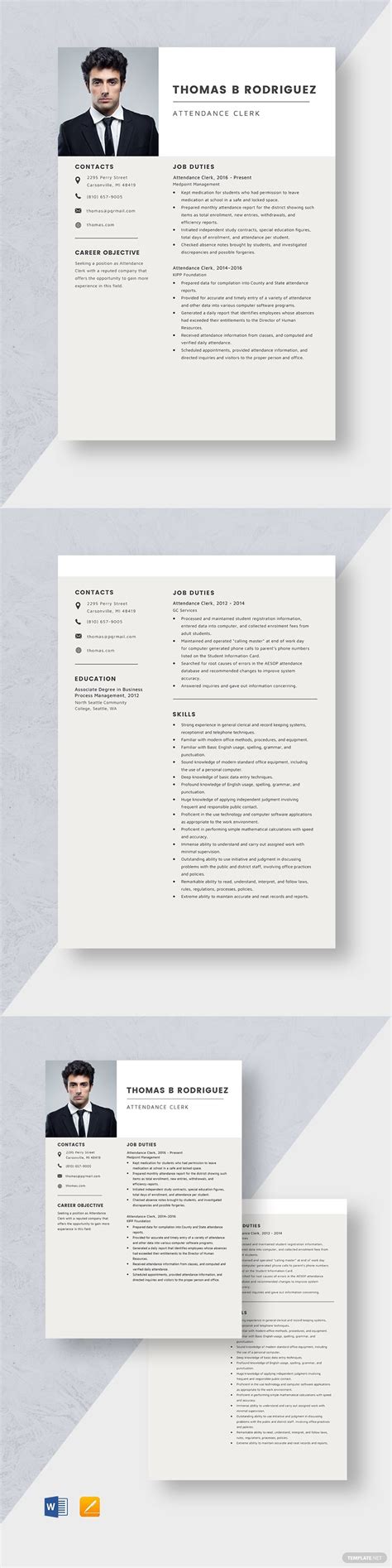 Attendance Clerk Resume Template #AD, , #PAID, #Clerk, #Attendance, # ...