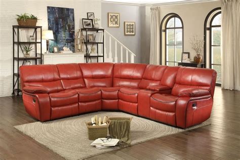 8480RED 3PCs Tufted Red Leather Gel Match Reclining Sectional Sofa Set ...