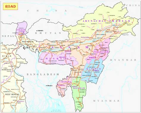 North east India road map - Road map of northeast India (Southern Asia ...