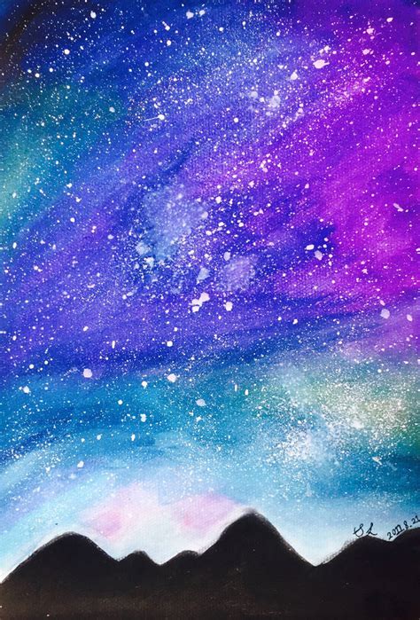 Watercolor painting: Night sky by IIXIXVSebastian on DeviantArt