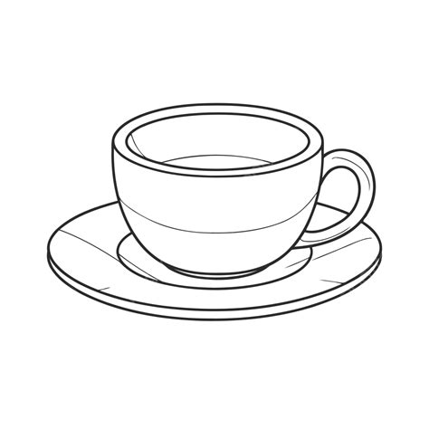 White Teacup And Saucer With Black Outline Drawn Sketch Drawing Vector ...