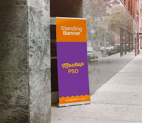 Free Outdoor Advertising Standing Banner on Road Mockup PSD – Designbolts