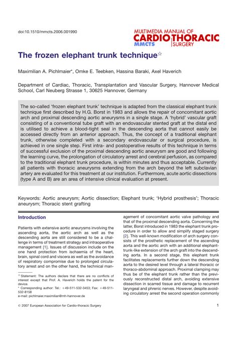 (PDF) The frozen elephant trunk technique