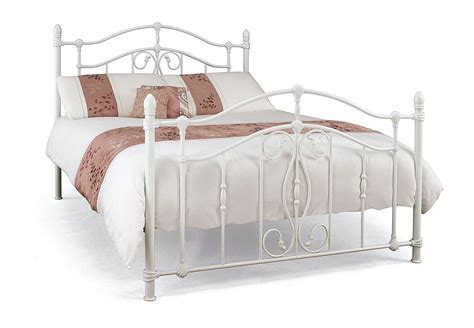 4ft6 Ornate, Detailed White Gloss Metal Bed Frame | London Bed Centre