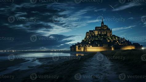 Night view of Mont Saint-Michel. Generative AI 32976305 Stock Photo at ...